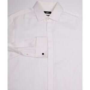 Hugo Boss Sharp Fit White Ribbed Cotton French Cuff Dress Shirt 17-34/35